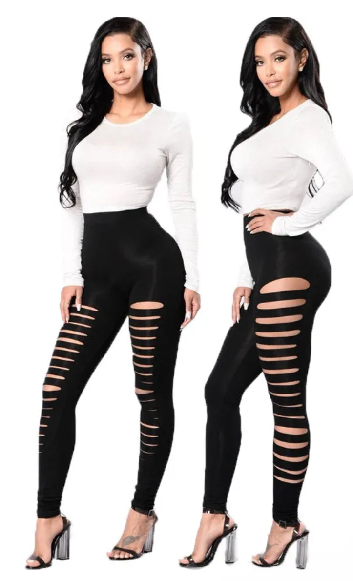 Fashion Sexy Solid Color Cut Out Tight Pants