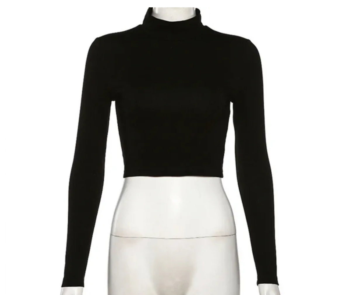 Women Sexy Turtle Neck Backless Bandage Crop Tops