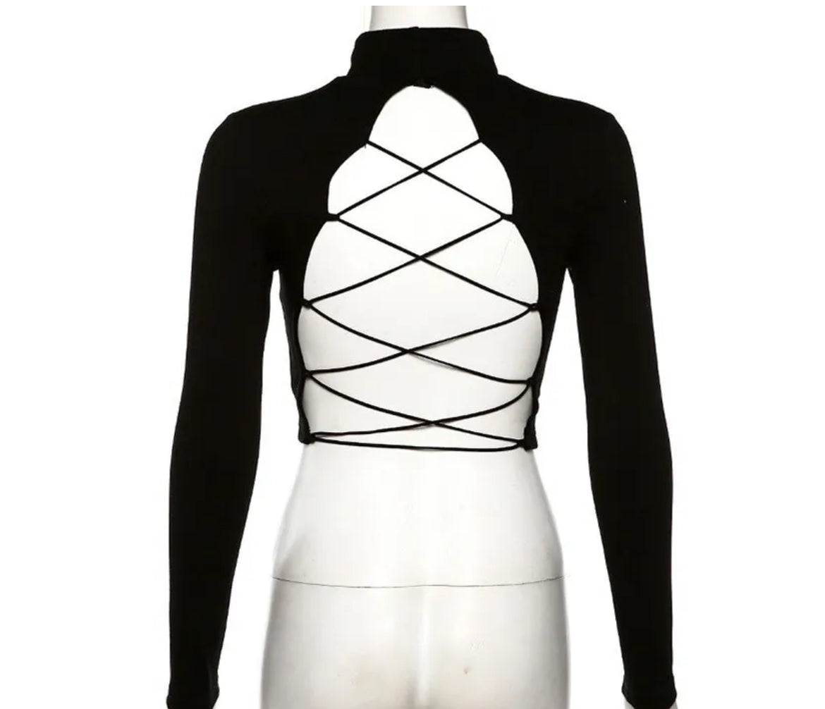Women Sexy Turtle Neck Backless Bandage Crop Tops