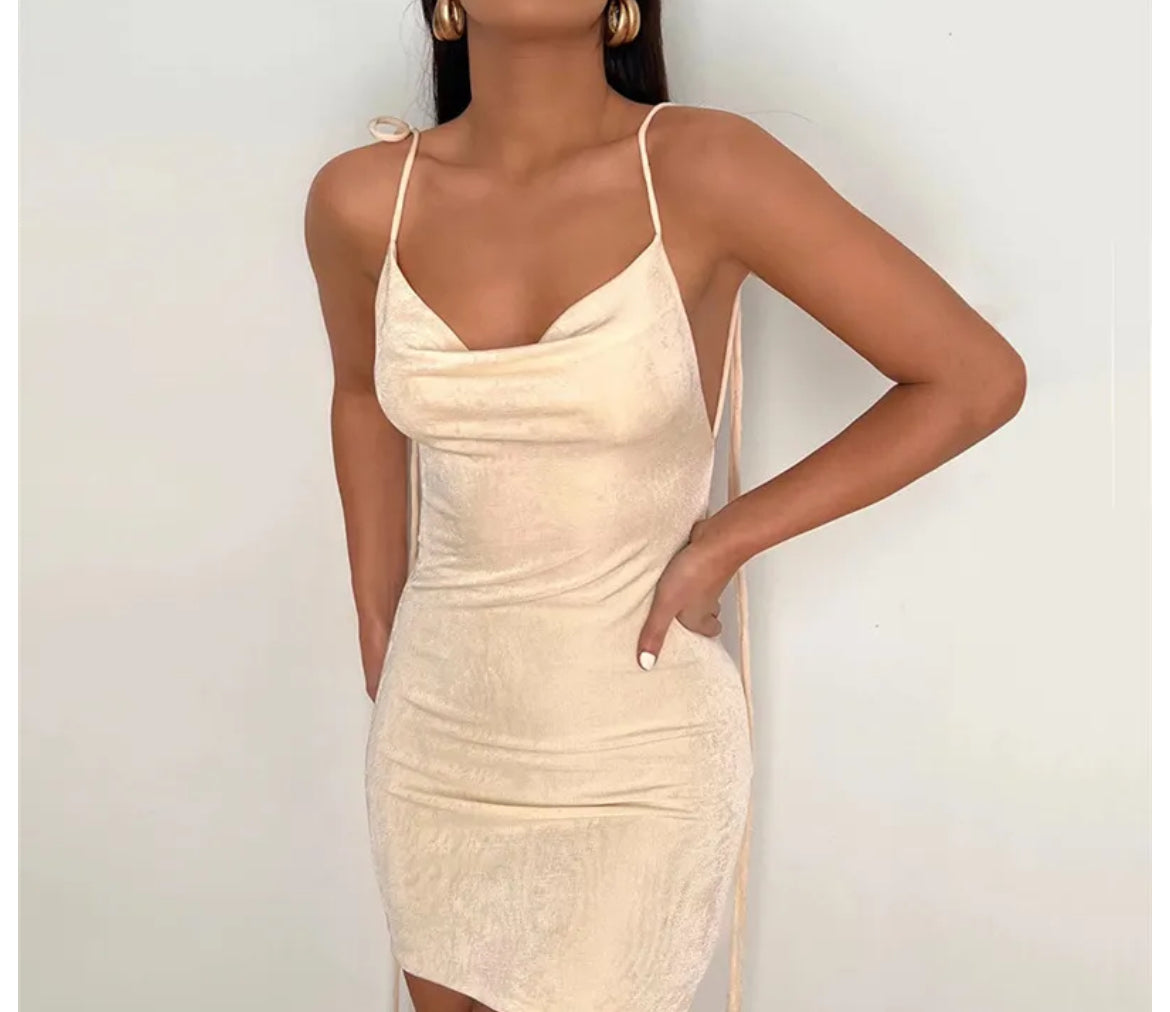 Summer Women Sexy Backless Strappy Solid Slim Tight Dress