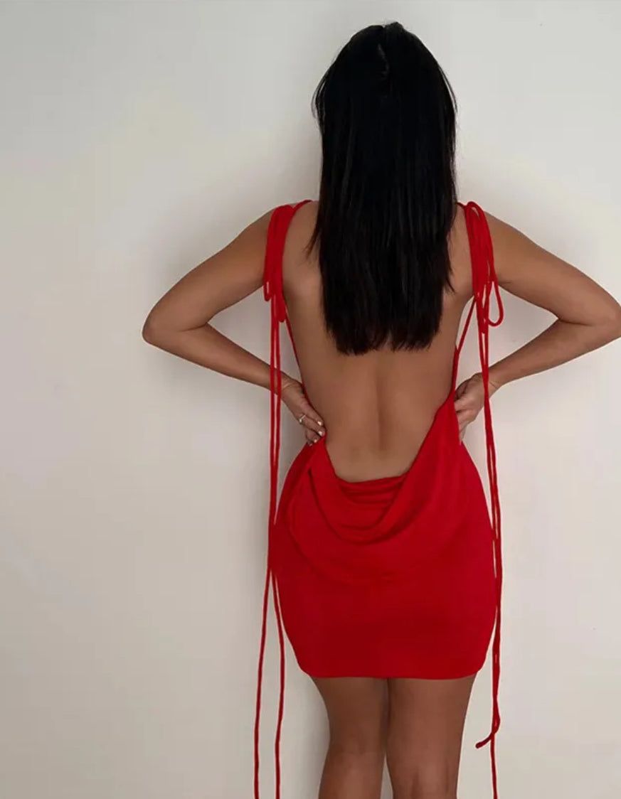 Summer Women Sexy Backless Strappy Solid Slim Tight Dress