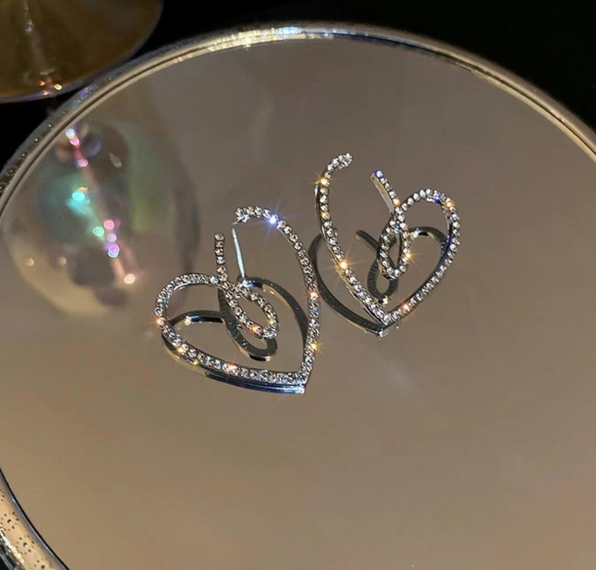Rhinestone Decorated Hollow Out Heart Shaped Dangle Earrings