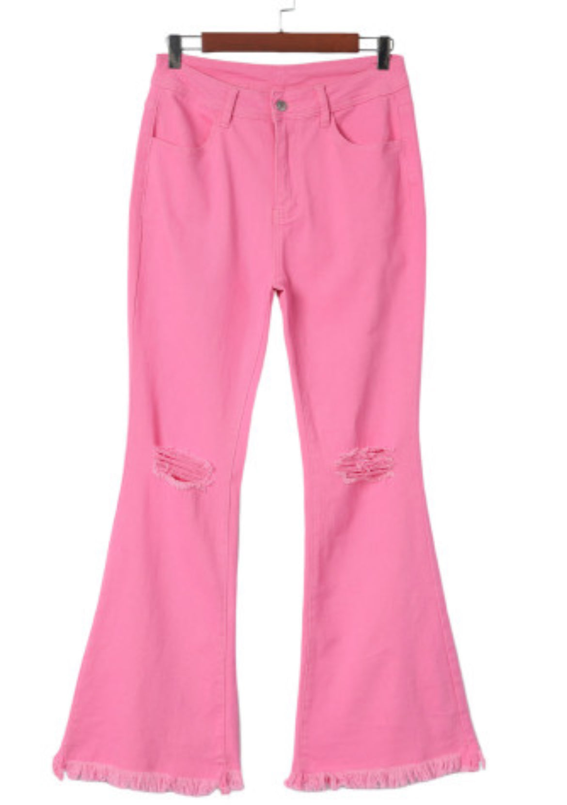 Pink Vintage High Waist Flare Leg Ripped Raw Hem Jeans