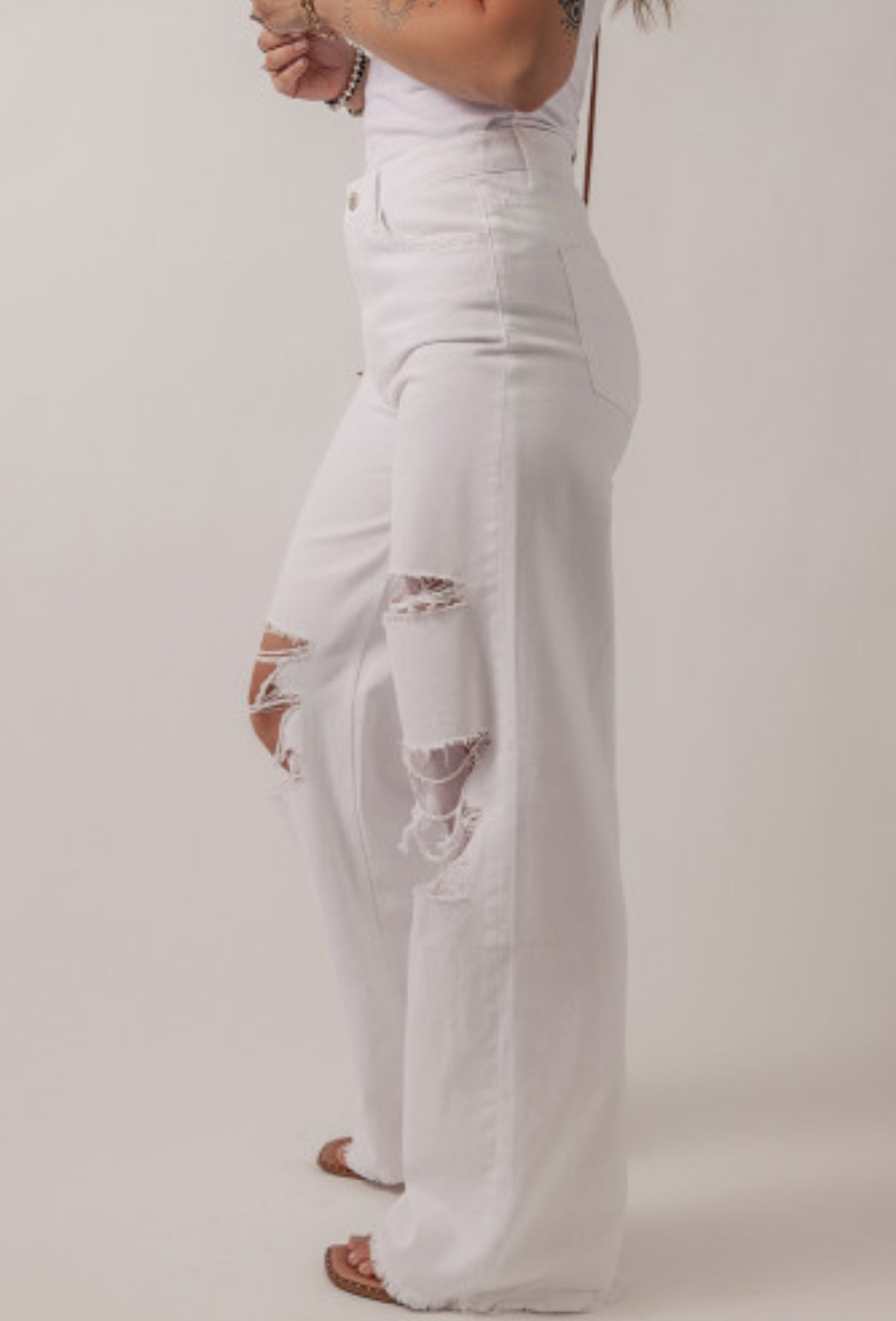 Bright White Heavy Distressed Straight Leg Jeans