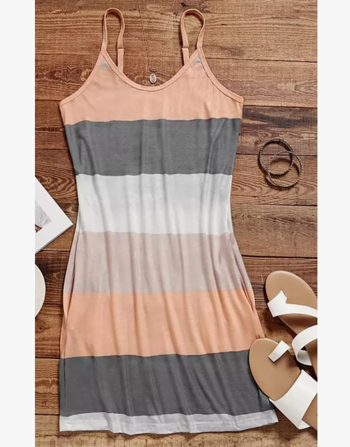 Color Block Striped Pocket Mini Dress For Woman Sleeveless