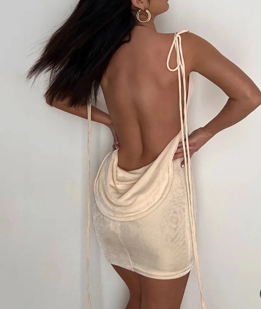 Summer Women Sexy Backless Strappy Solid Slim Tight Dress