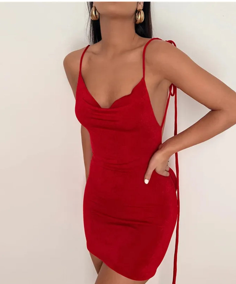 Summer Women Sexy Backless Strappy Solid Slim Tight Dress