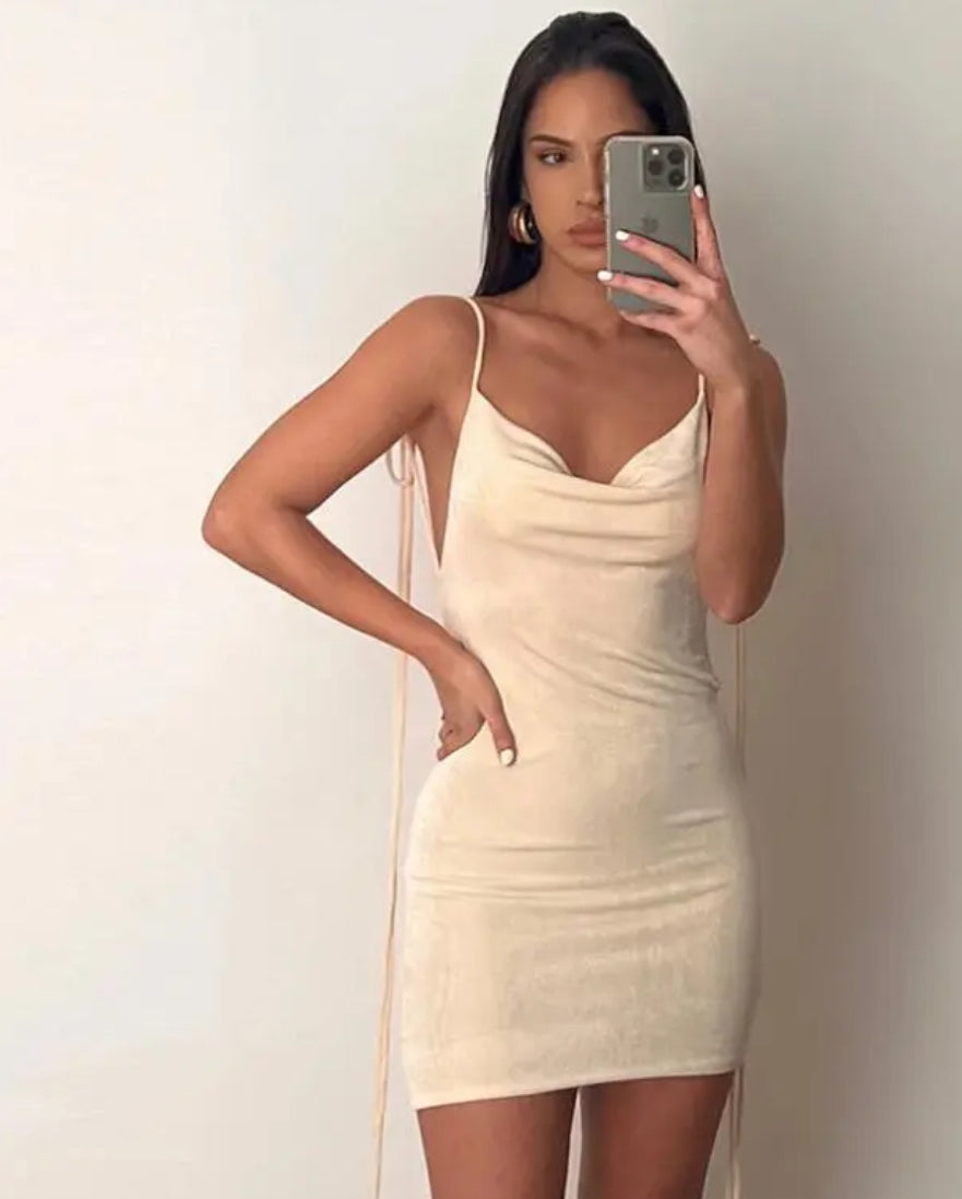 Summer Women Sexy Backless Strappy Solid Slim Tight Dress