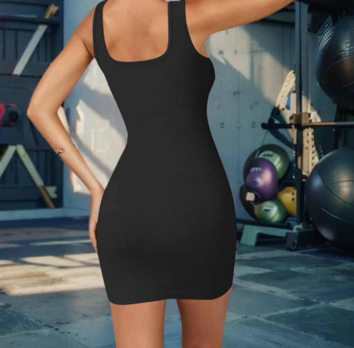 Woman's Solid Tank Dress Square Neck Sleeveless