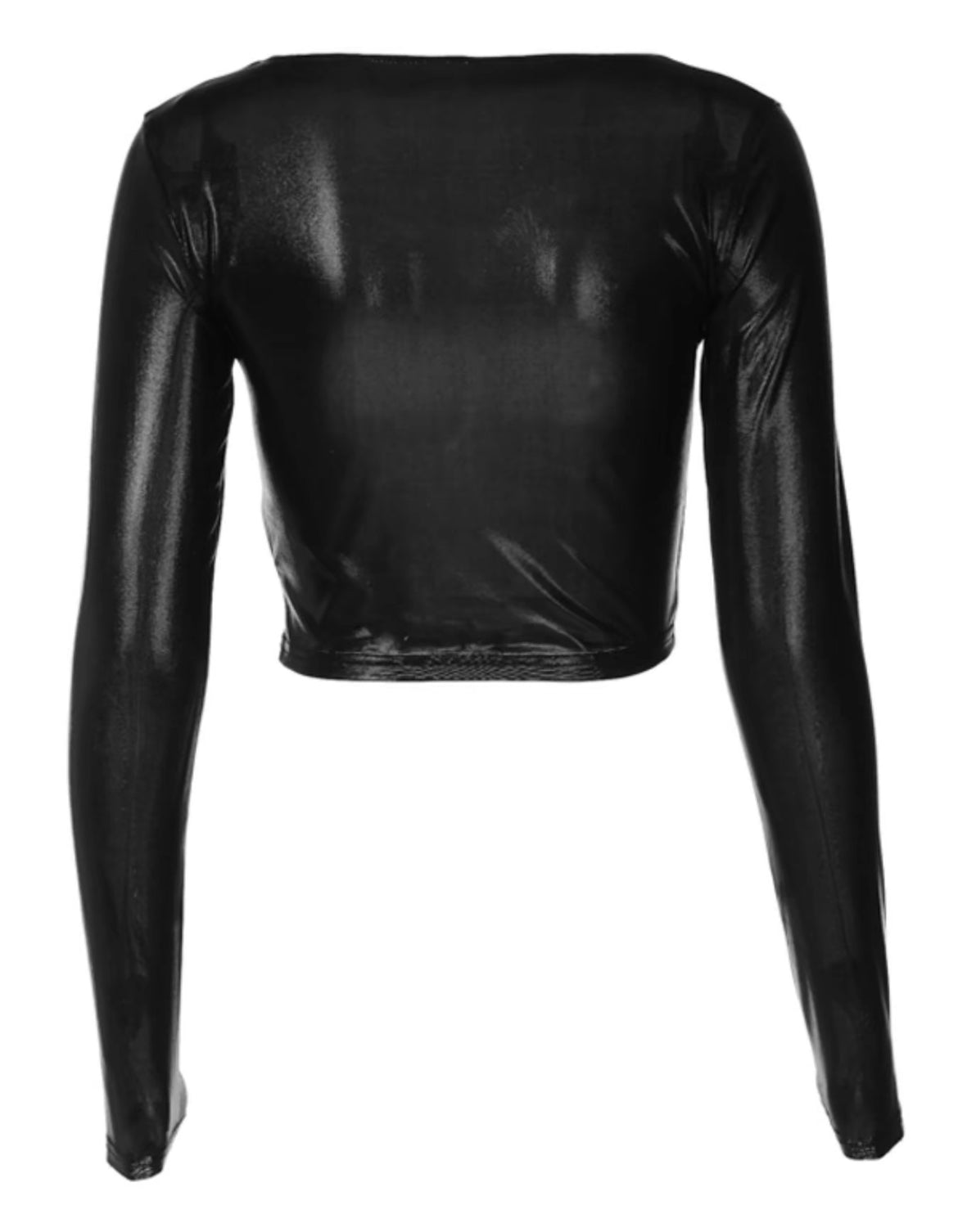Plain Metallic Boat Neck Long Sleeve Crop Tee Casual Woman's Fashion