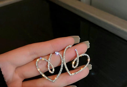 Rhinestone Decorated Hollow Out Heart Shaped Dangle Earrings