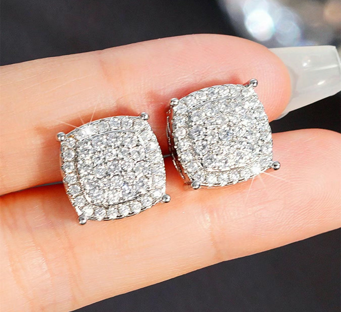 Women's Elegant Rhinestone Square Stud Earrings