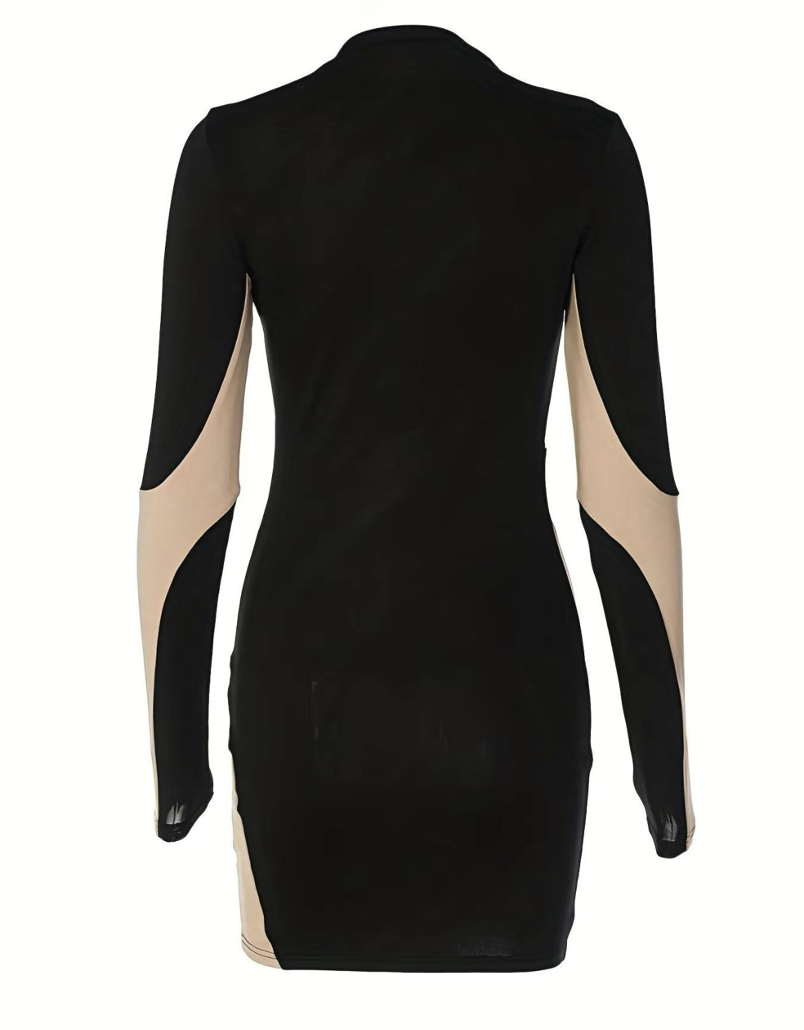 Woman's Contrast Mesh Cut Out Sheer Bodycon Long sleeve Sexy Dress
