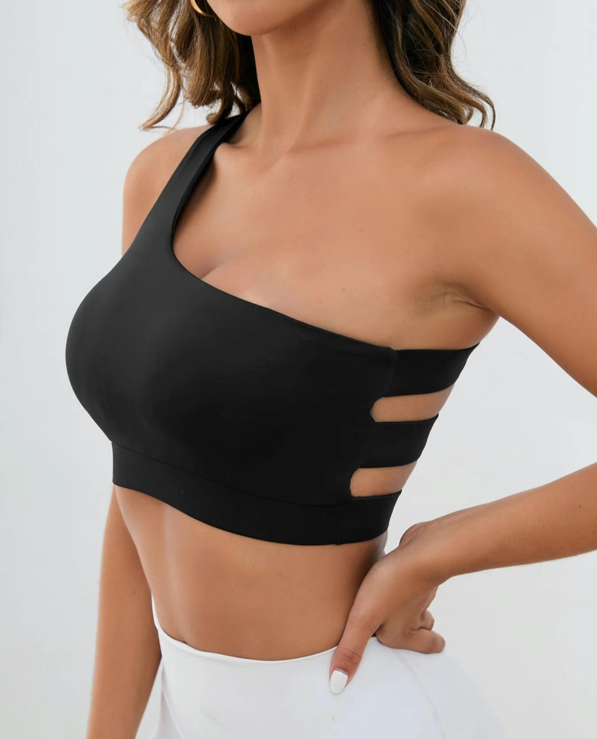 Woman's Cut Out Backless One Shoulder 1 Piece Breathable Top