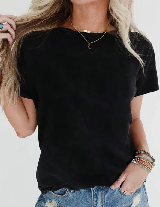Women's Plain Round Neck Short Sleeve Tee