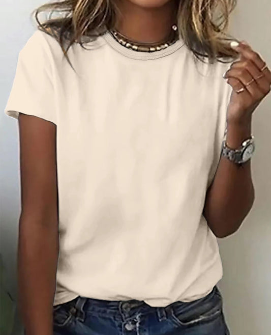 Women's Plain Round Neck Short Sleeve Tee