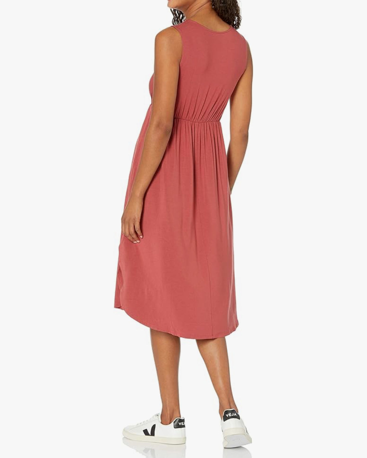 Woman's Jersey Sleeveless Gathered Midi Dress