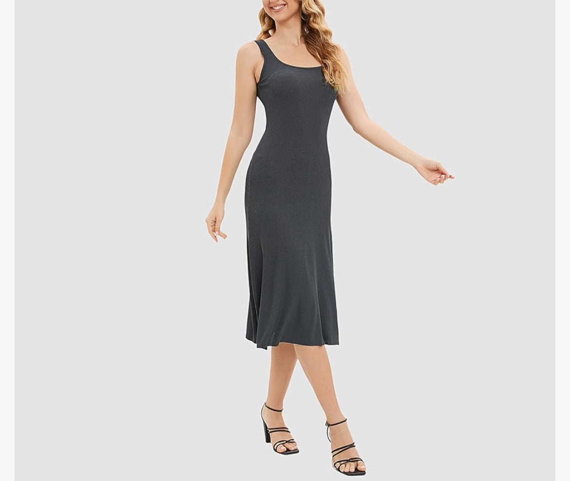 Women Casual Sleeveless Dress Basic Bodycon Ribbed Tank Dress