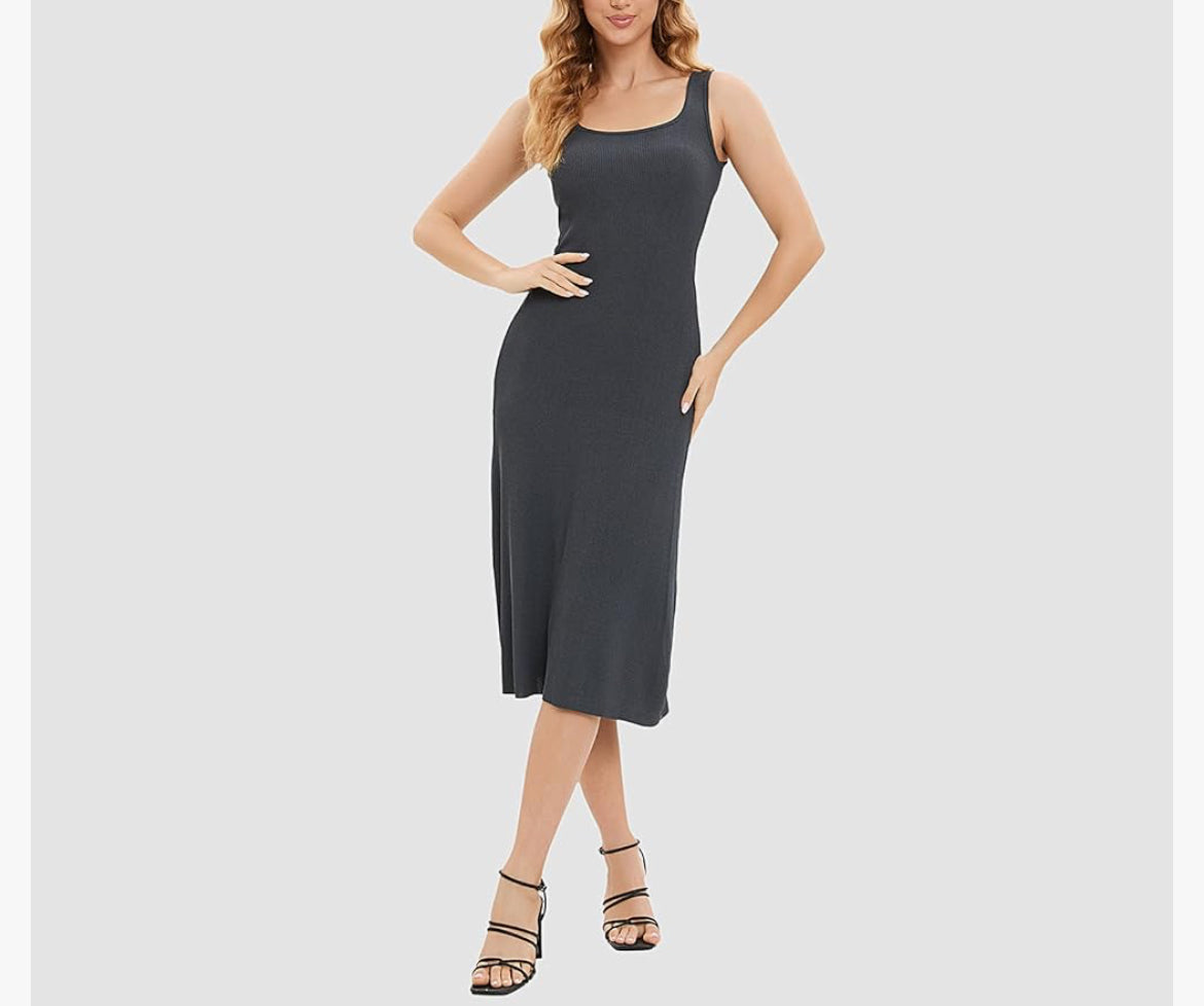 Women Casual Sleeveless Dress Basic Bodycon Ribbed Tank Dress