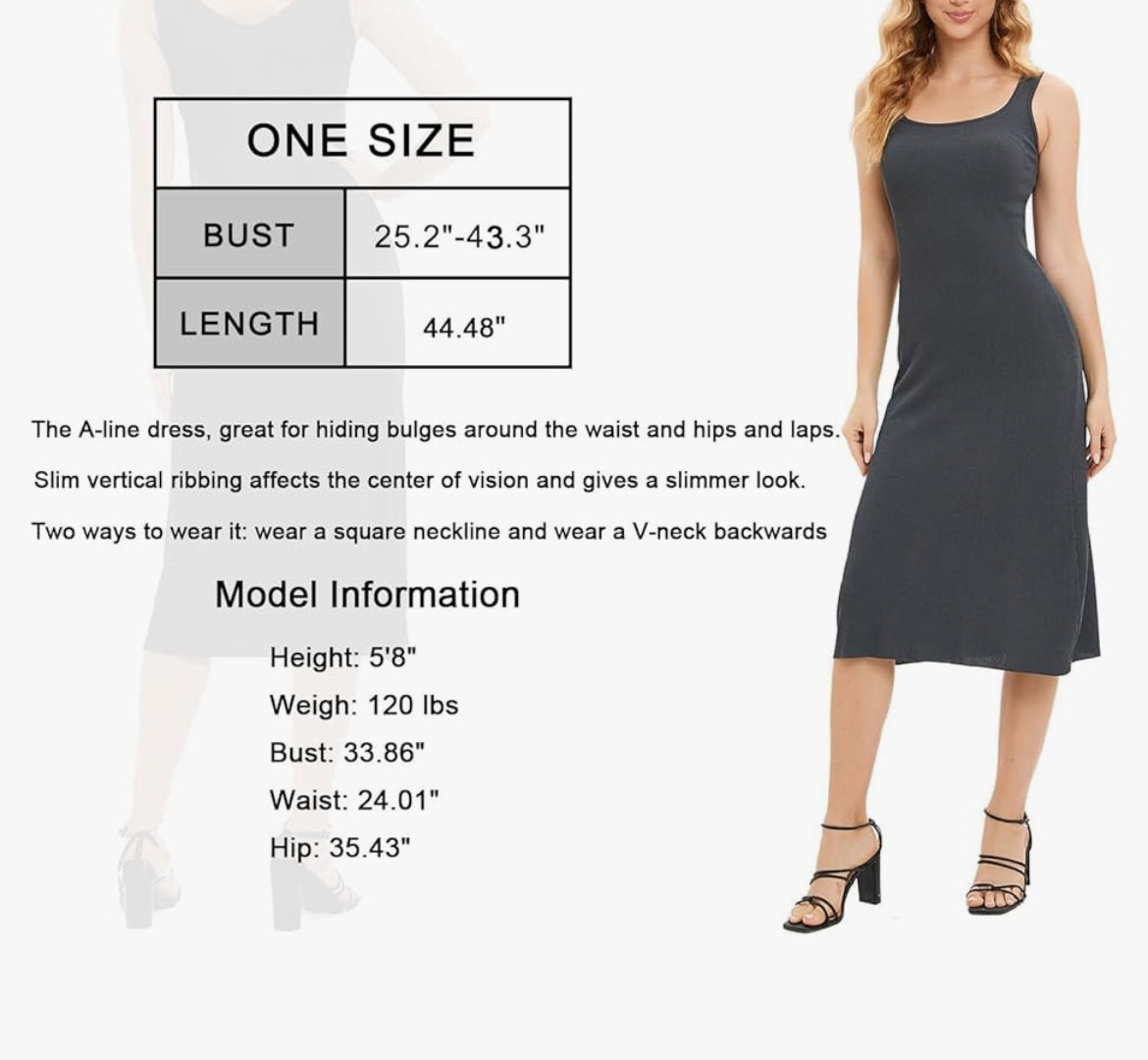 Women Casual Sleeveless Dress Basic Bodycon Ribbed Tank Dress