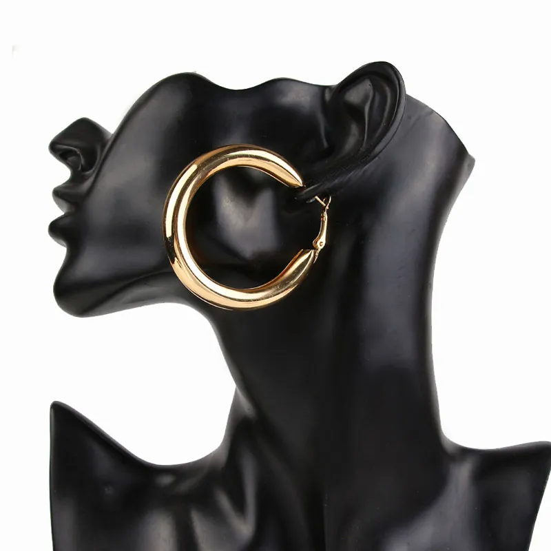 Women Personality Big Circle Metal Hoop Earrings